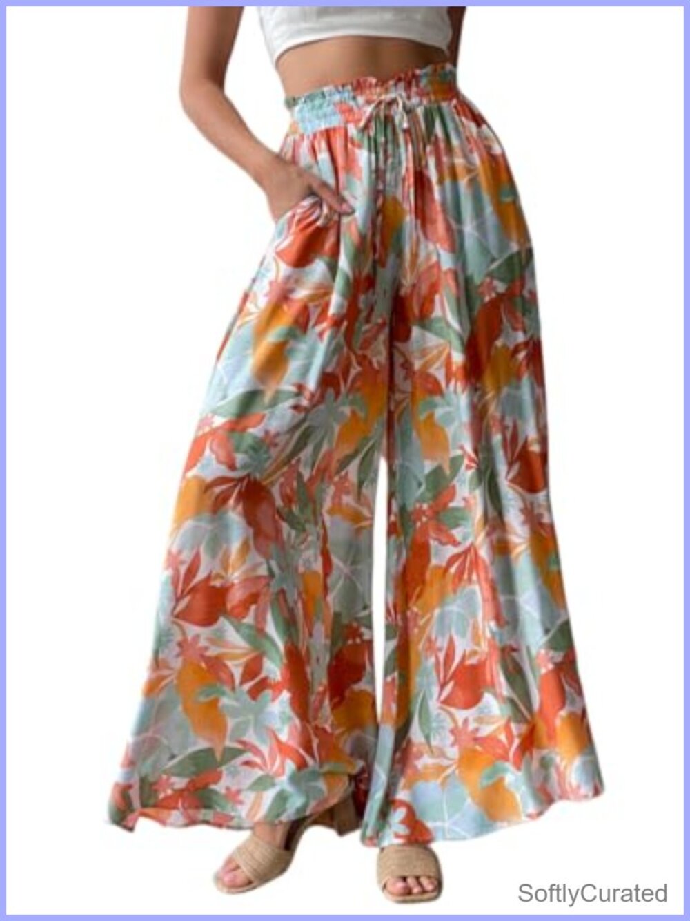 Women High Waist Wide Leg Palazzo Pants Floral Summer Beach Vacation